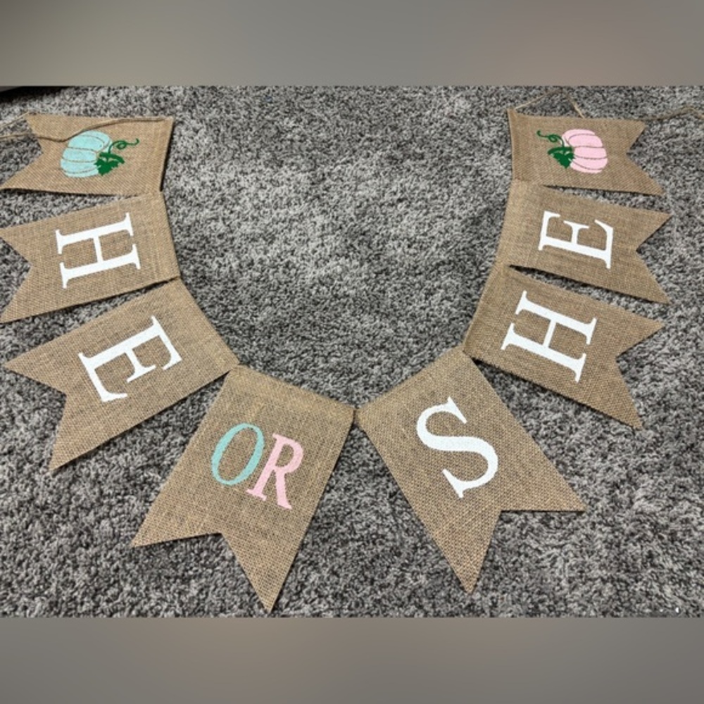 Gender Reveal Burlap Banner - Pink, Green, White